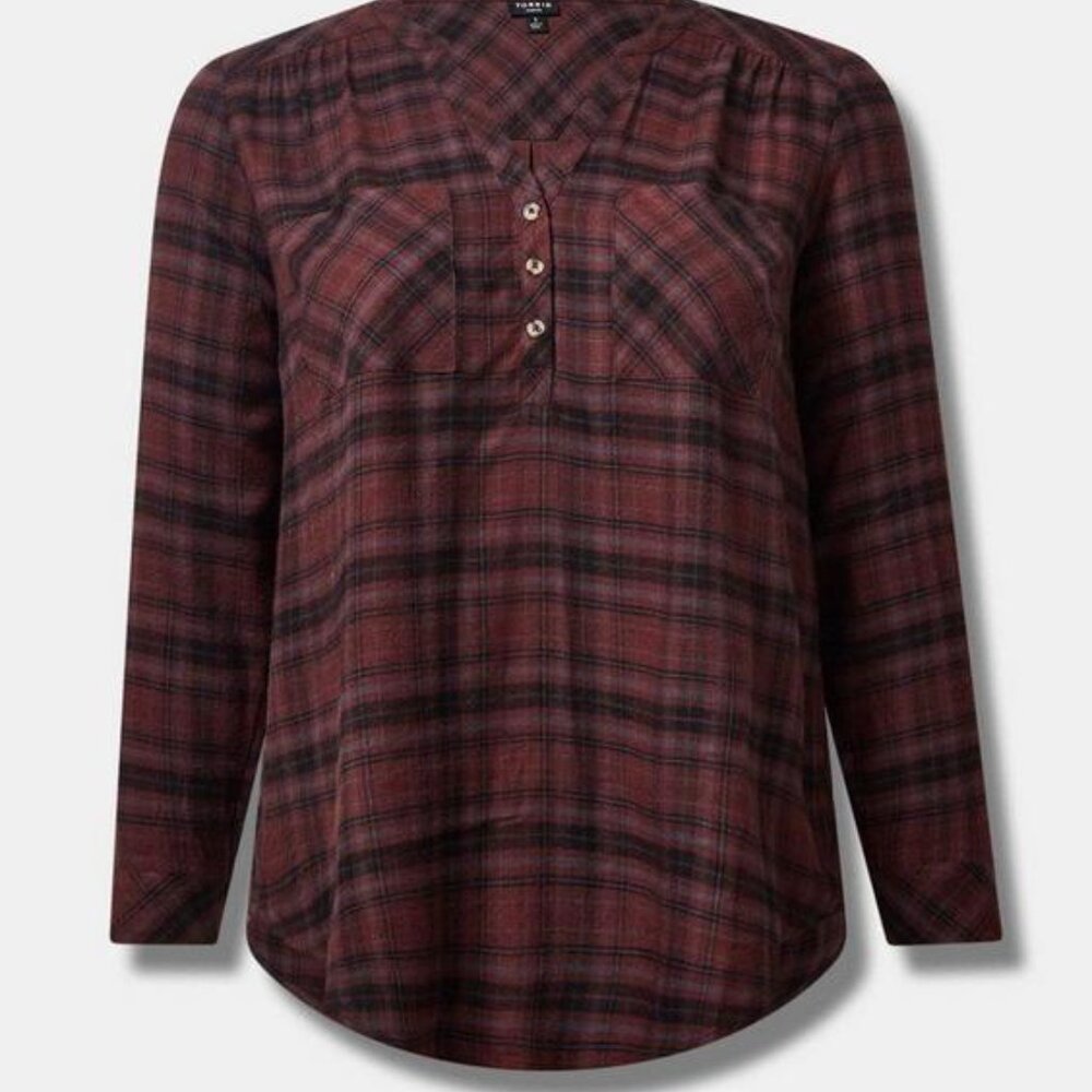 NWT Torrid Harper Brushed Tunic Pullover Brown Plaid Sz 5 (28) Long Sleeves - Picture 2 of 12